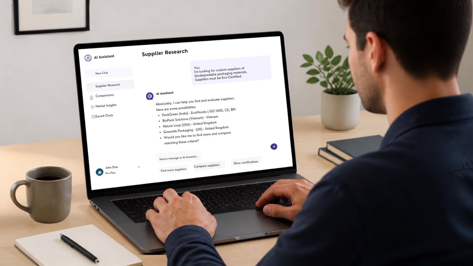 B2B buyer researching suppliers using an AI chat tool